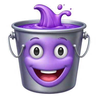 cartoon silver bucket with purple goo with a smiling happy face on the slime only sticker