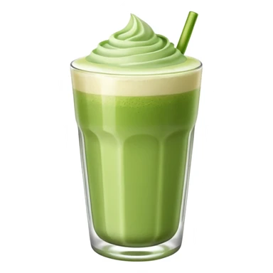 matcha latte in a glass tumbler, green drink with frothy surface sticker