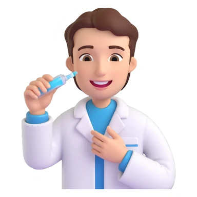 a dentist's hand offering a mouth spray to a patient, with a gentle smile sticker