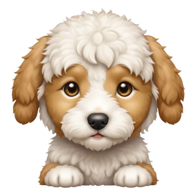 Small white mini goldendoodle puppy with light brown spots around his eyes and ears sticker
