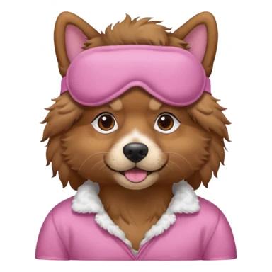 a dog with pink sleep mask and wearing shirt sticker