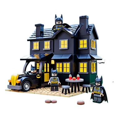  Ultra cute Lego Haunted Batman and Catwoman dream house Caravan with picnic table and folding chairs at night  sticker