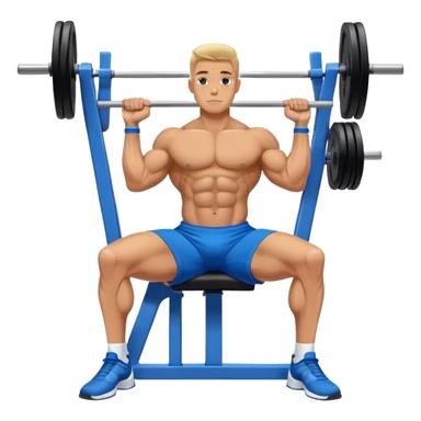 side-view bodybuilder in blue shorts seated weighted calf-raise machine on his tip toes sticker