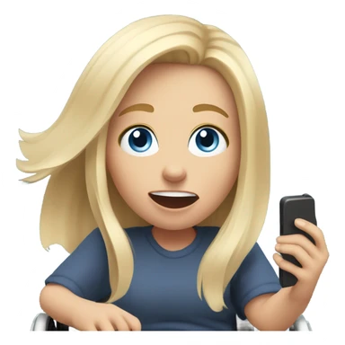 Screaming white girl with blonde hair and blue eyes in wheel chair taking selfies sticker