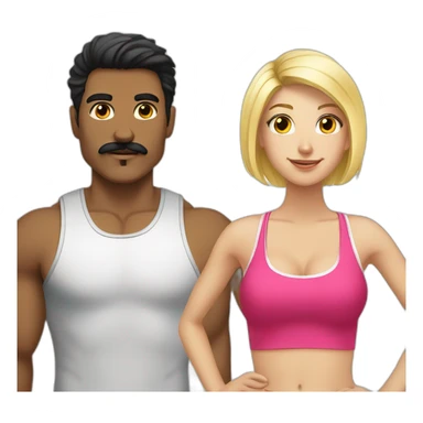 Blonde girl going to the gym with a black haired guy with a moustache  sticker