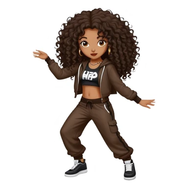 Dancing dark brown girl with long darn brown curly hair hip hop sticker