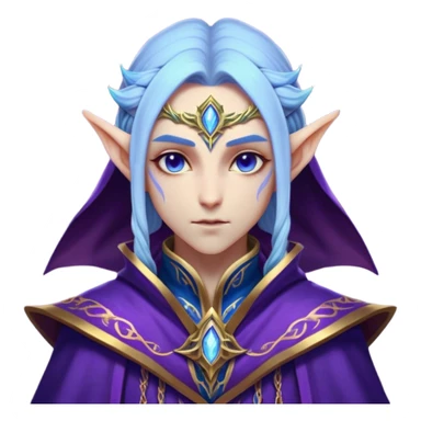 Cinematic Realistic WoW Elf Mage Portrait, head tilted epicly and inquisitively, showcasing a commanding presence and graceful arcane power. Her luminous, porcelain-like skin and delicate features, framed by an intricately detailed robe in deep blues and purples with golden accents, are rendered with lifelike clarity and dramatic, mystical lighting, high shine, epic and awe-inspiring, embodying the timeless magic of an elven mage poised to reshape destiny. sticker