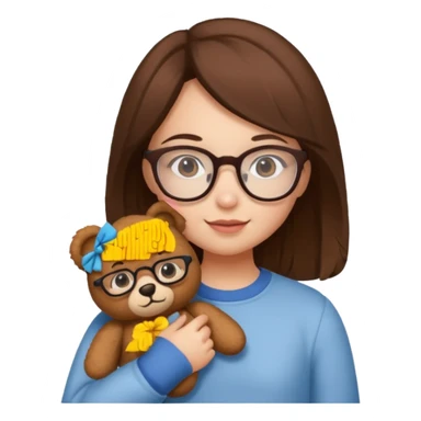  girl with single teddy bear she is wearing glasses sticker