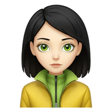 Lady Alien with yellow jacket, Half body, black hair. sticker