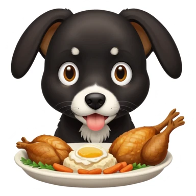 Can you create a black dog with a white stripe chasing it’s own tails and eating chicken sticker