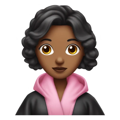 Mixed raced woman with long black hair wearing a silk pink Victoria’s Secret robe sticker