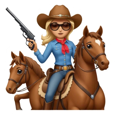 Cowgirl with sunglasses on riding a horse and holding a gun  sticker