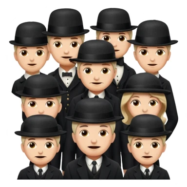 19th century mob, simplified crowd with period hats and banners, expressive faces, apple style emoji, no text sticker
