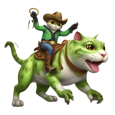 Cowboy cat with a lasso riding on top of a bull frog  sticker