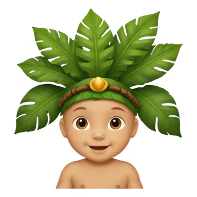 a baby with jungle wearing a large leaf headgear bye  sticker