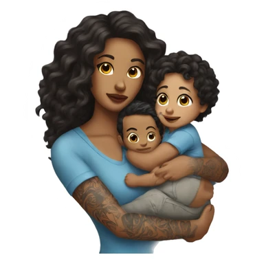  Brunette with tattoos on arm with long hair carrying a baby boy with curly hair  sticker