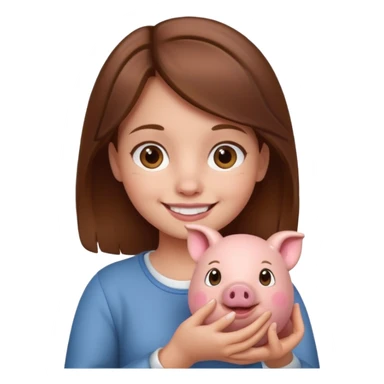 girl with brown hair holding little piggy  sticker