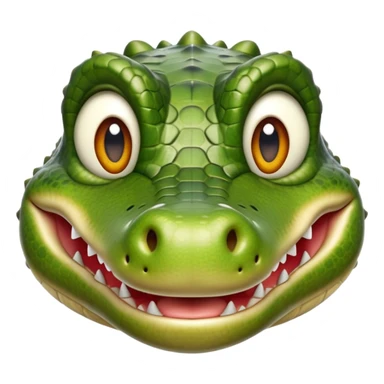 cinematic-realistic-cute-crocodile-portrait-emoji,-head-tilted-playfully-and-inquisitively,-featuring-a-robust,-well-defined-build-with-intricately-detailed,-glossy-olive-green-scales-and-a-surprisingly-endearing-face-with-round,-sparkling eyes sticker