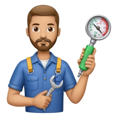 Latino HVAC repairman action figure with goatee beard holding a wrench and refrigerant gauge sticker