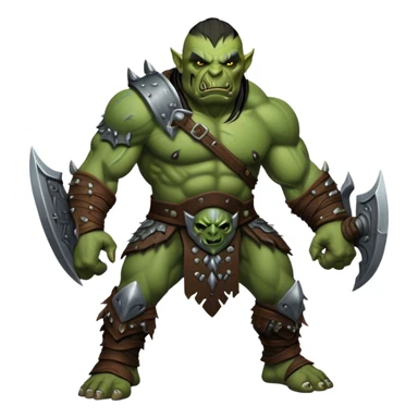 Cinematic Realistic WoW Orc Warrior Portrait, captured in a dynamic, battle-ready stance, muscles bulging beneath intricately detailed tribal armor accented with dark leather and iron. His fierce, determined eyes and battle-scarred green skin are rendered with dramatic natural lighting and high shine, exuding raw, relentless fury in a fierce combat pose. sticker