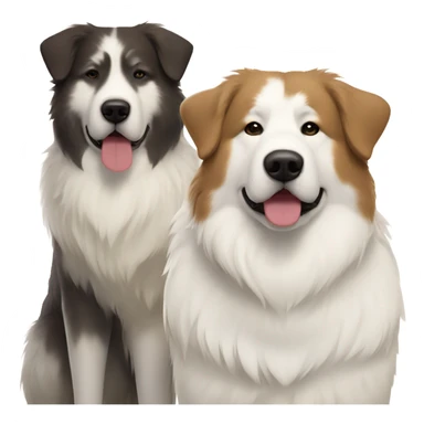 White and brown Great Pyrenees and big dark Akita standing next to each other sticker