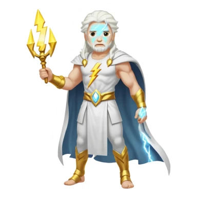 Zeus, whole body, white clothes, long white  hair, lightnings sticker