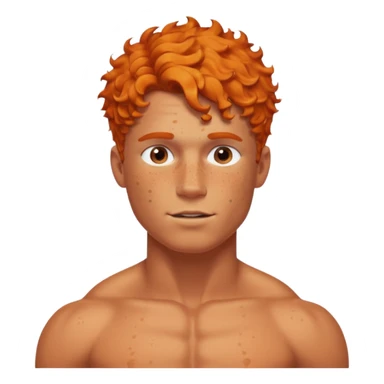 A shirtless muscular White man, with curly Orange short hair, táper Fade cut And FreCles on the face sticker