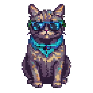 cool cat with dark sunglasses pixel art style sticker