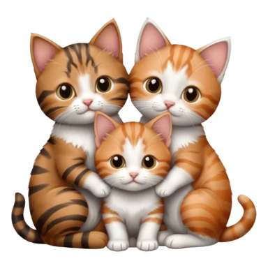 3 very small kittens cuddling together all different colours, the first one is grey and white, the second is ginger and white and the third is brown tabby and white sticker