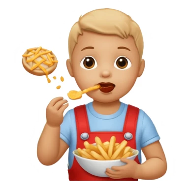 Transformer cette personne en bébé  occuper à  manger des fritte a bruxelles, devant latomium sticker