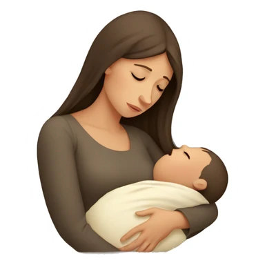 European sad mother with newborn sticker