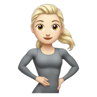 Pale skinned fit woman In a gray tight yoga suit With ash blonde hair in a ponytail doing yoga sticker