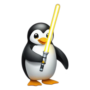 a penguin with a light sabre sticker
