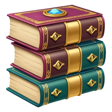 A stack of colorful spellbooks that look like they came out of a fine victorian library sticker