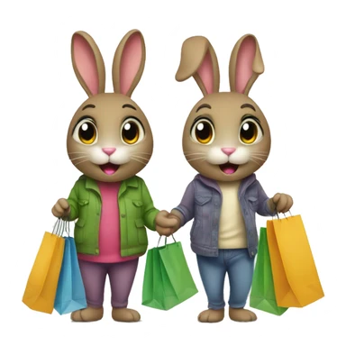 Two bunnies with shopping bags  sticker