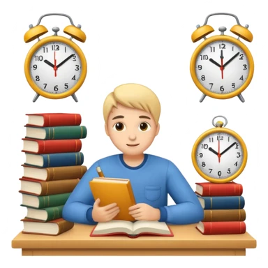 emoji student studying hard with books and clock, motivated, white background sticker