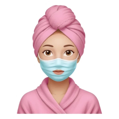 Clean girl influencer character, chest-up portrait, wearing a pink towel wrapped around the head,  skincare mask on her full face, relaxed confident expression, soft glow skin, minimal chic aesthetic, subtle beauty accessories, calm self-care vibe sticker