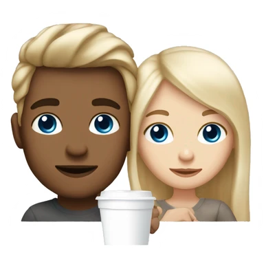 blonde hair with blue eyes boy and girl brunnete with brown eyes girl, both white skin drinking latte sticker