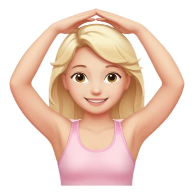angelic blonde girl stretching in light pink gym smiling sticker