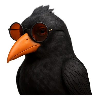 Make the bird more realistic while keeping the same pose, orange beak, and round sunglasses. Add realistic feather texture and shading, but keep the sunglasses and beak vibrant. Remove the background entirely. The style should maintain the original look but with enhanced realism and detailed textures. sticker