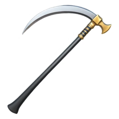 The scythe of the God of Death, a symbol of death, is long and straight, entirely in deep black. sticker