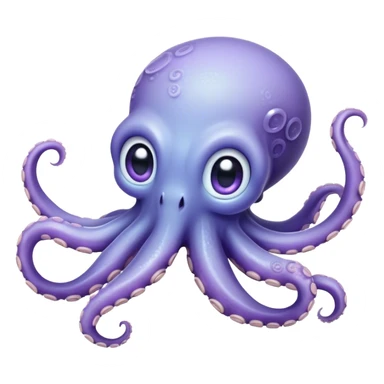 Cinematic Cute Baby Octopus Portrait Emoji, Head tilted slightly in a curious and endearing way, featuring a smooth, rounded light blue-purple body with enormous, sparkling eyes filled with warmth and innocence, delicate tentacles curling playfully, Simplified yet irresistibly adorable features, highly detailed, glowing with a soft, dreamy marine glow, high shine, affectionate and gentle, stylized with a touch of whimsical deep-sea charm, soft glowing outline, capturing the essence of a tiny, inquisitive octopus that looks ready to gently drift into your heart! sticker