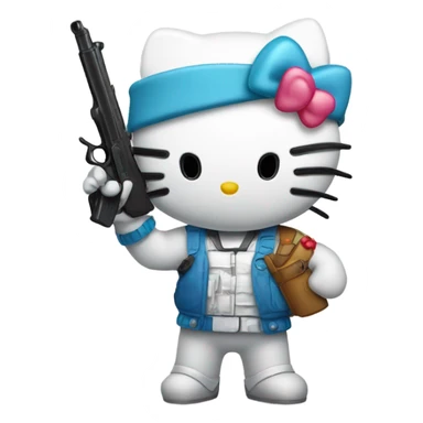 hello kitty with a toy gun pointing towards me sticker