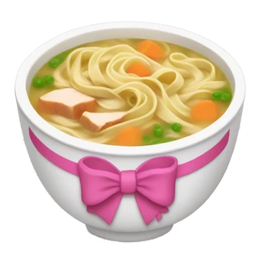 chicken noodle soup with a pink bow sticker