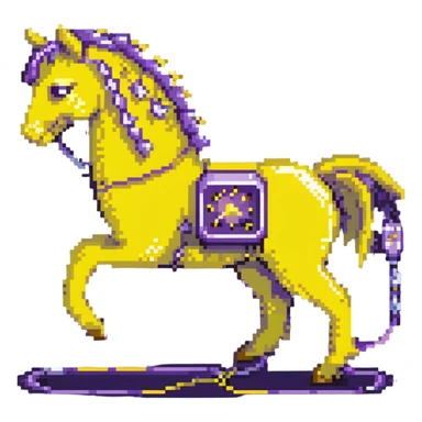 A yellow electric horse in pixel art style, made of electricity and lightning, with visible yellow wires, bolts shooting from its body as it runs. sticker