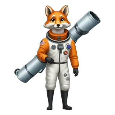 fox in a cosmonaute suit and a long telescope sticker