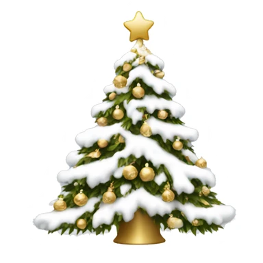 snow christmas tree with white and gold decorations sticker