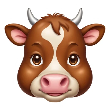 Cinematic Cute Brown Cow Portrait Emoji, Head tilted playfully and inquisitively, featuring a glossy, rich brown hide with a natural sheen, round, sparkling brown eyes filled with gentle curiosity, Simplified yet irresistibly adorable features, highly detailed, glowing with a warm, friendly glow, high shine, affectionate and serene, stylized with a touch of country charm, bright and endearing, soft glowing outline, capturing the essence of a mischievous yet loving cow, so playful it feels like it could moo out of the screen and into your arms! sticker