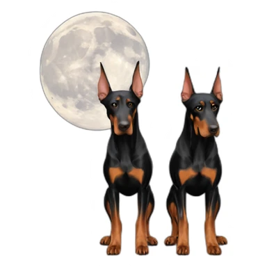 Two dobermans no cropped ears with big moon sticker