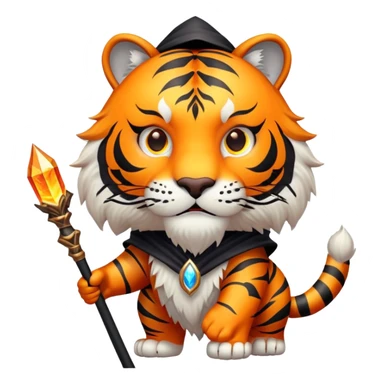 wizard tiger face with magical staff and spellcasting for Twitch emote sticker